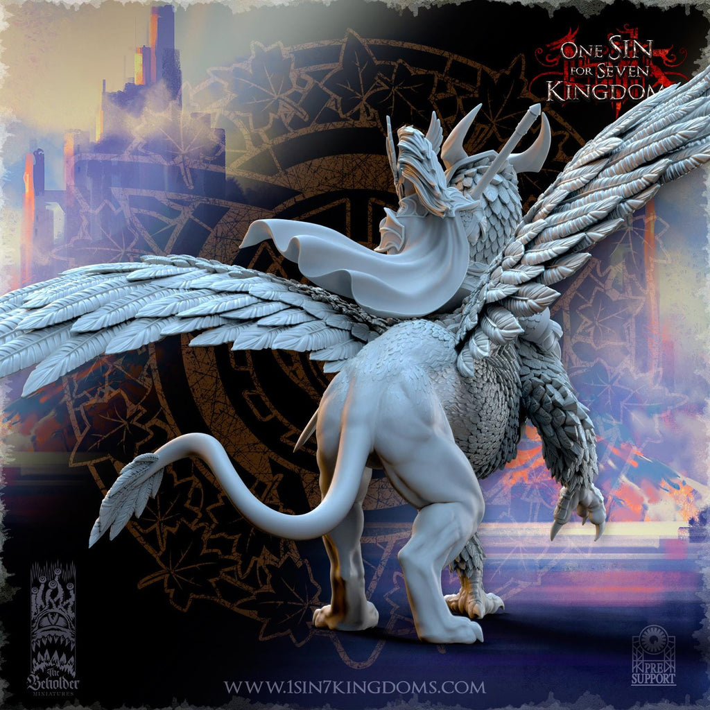 Silvermoor Elves Hero on War Gryphon - in 12k by TheBeholderMiniatures