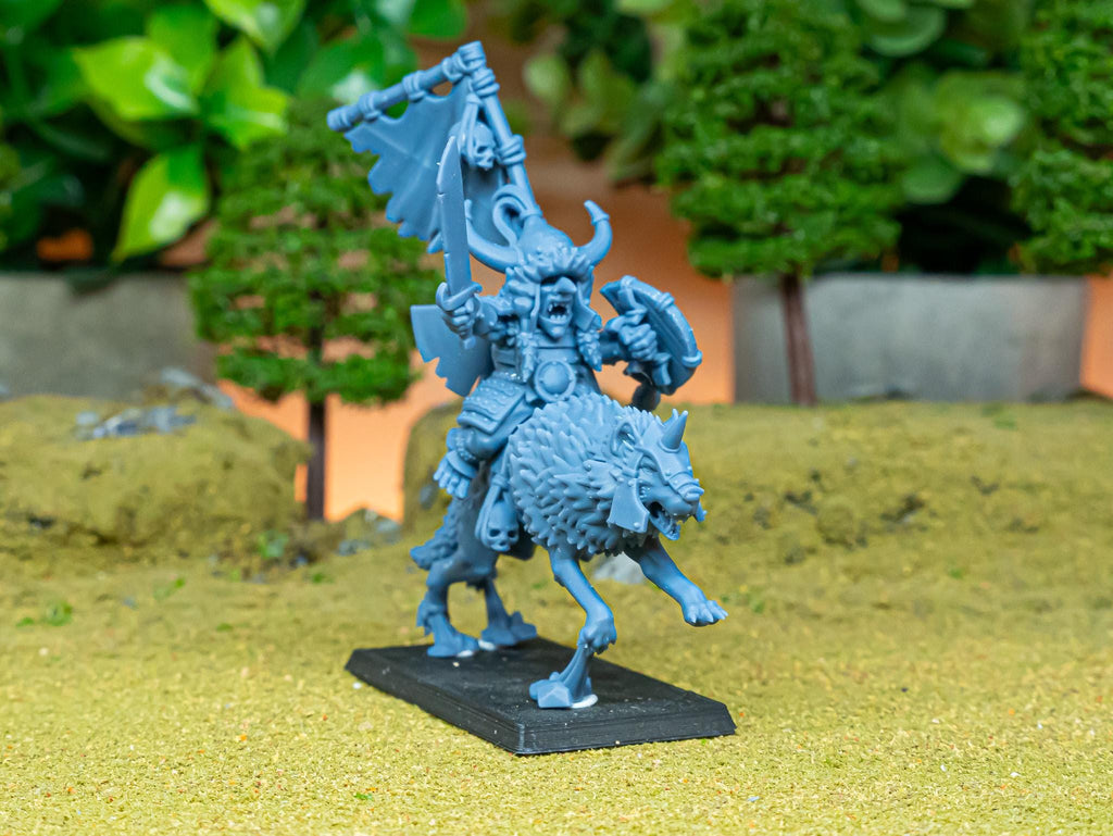 Mounted Steppe Goblin Khan on wolf  - in 12k- by Highlands Miniatures