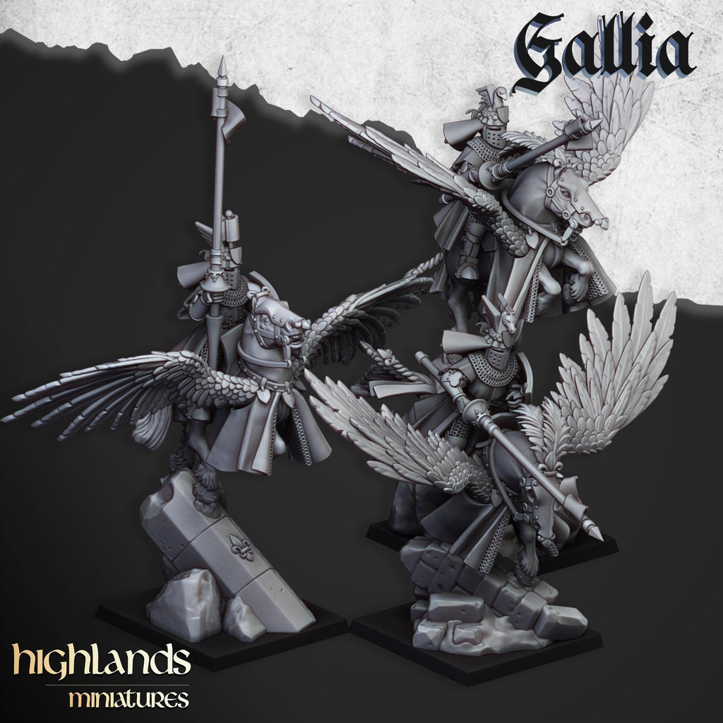Gallia Knights on Pegasus - in 12k- by Highlands Miniatures