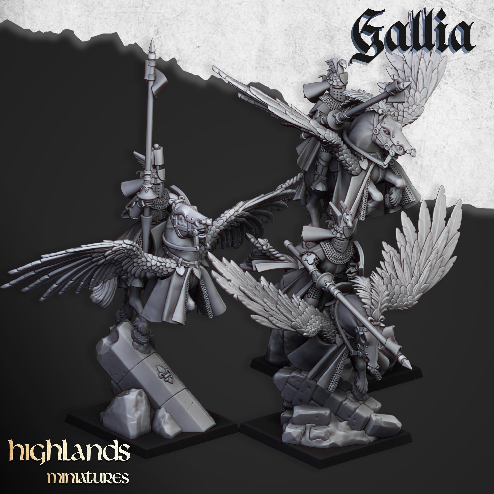 Gallia Knights on Pegasus - in 12k- by Highlands Miniatures