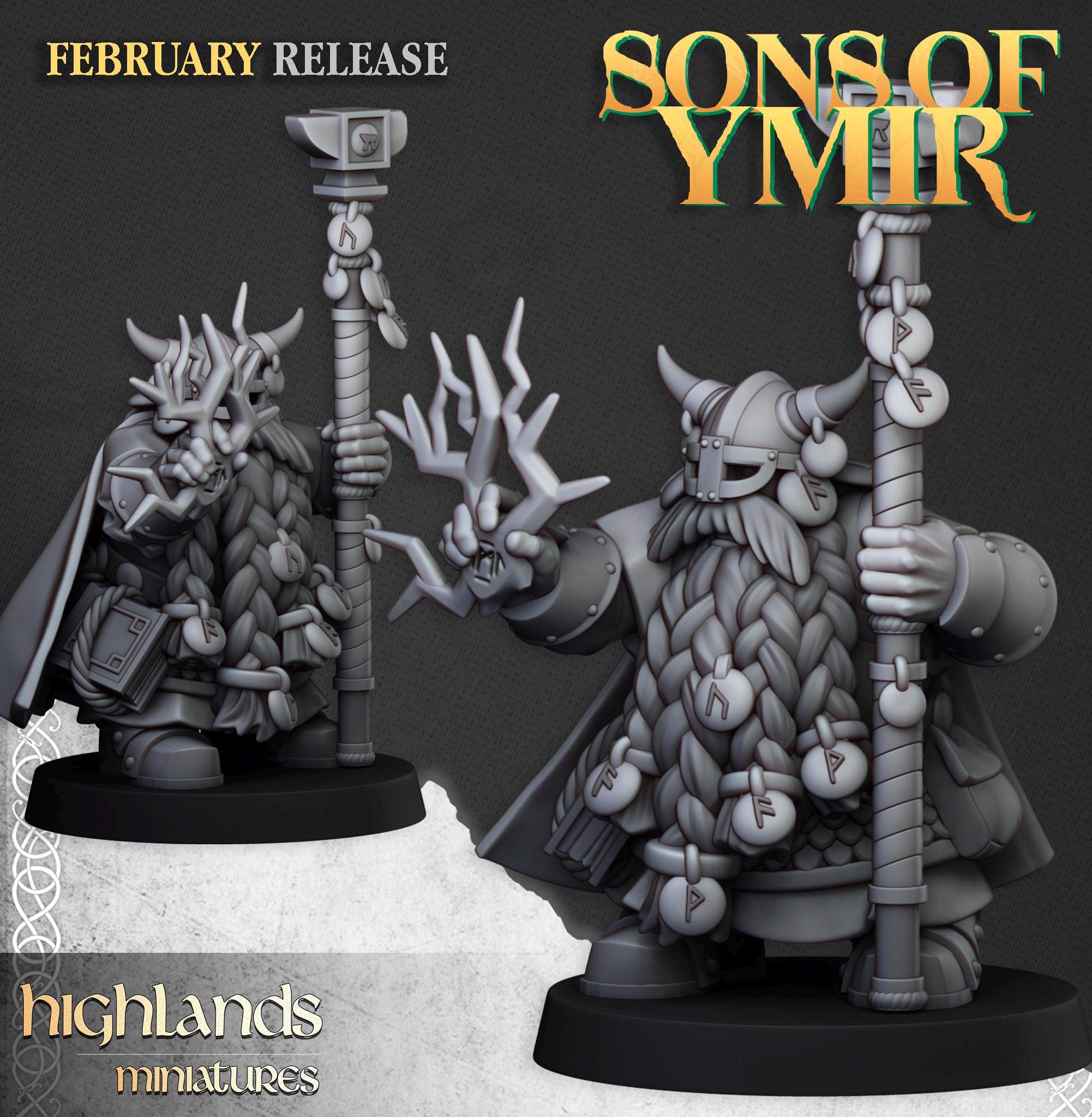 Dwarf Runemasters - 2 models - in 12k- by Highlands Miniatures