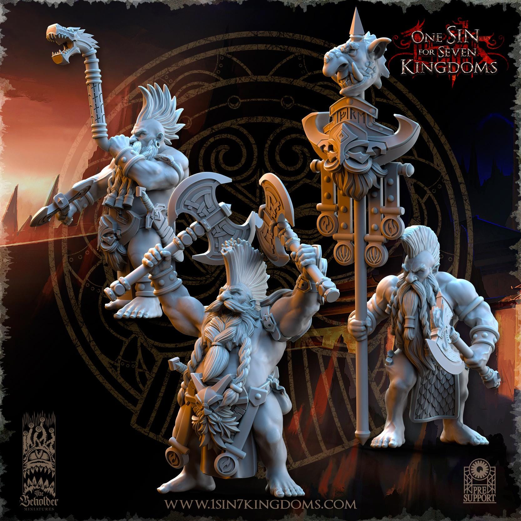 Dwarven Kingdoms Slayers of Molten Core Command Group - in 12k- by TheBeholderMiniatures