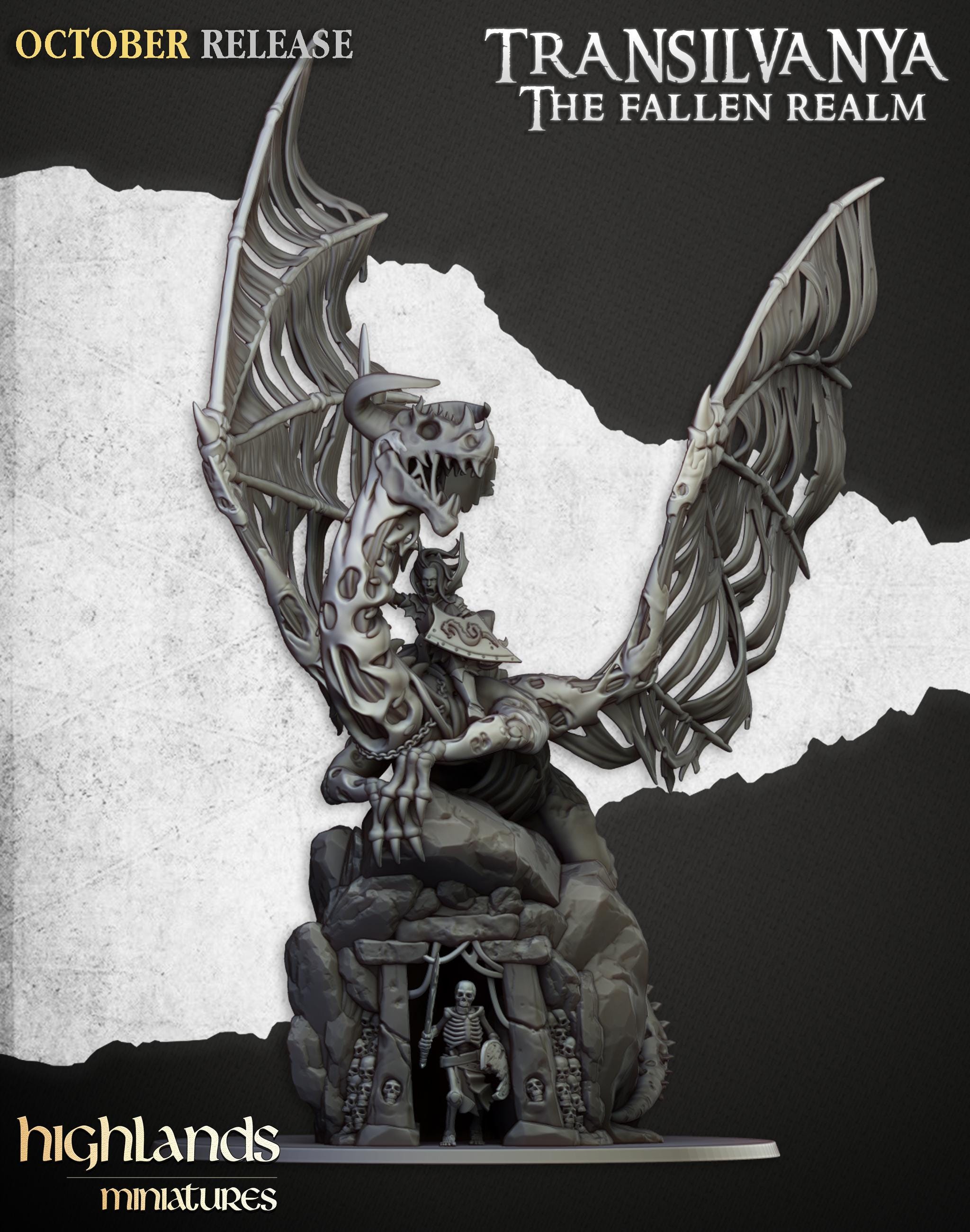 Vampire Lady on Zombie Dragon  - in 12k- by Highlands Miniatures