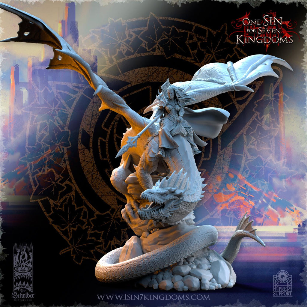 Ynariel, Princess of Elves on Dragon - in 12k by TheBeholderMiniatures