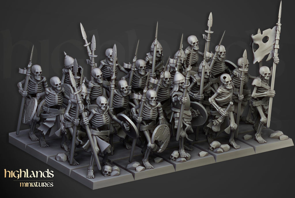 Skeleton Warriors unit spears - in 12k- by Highlands Miniatures