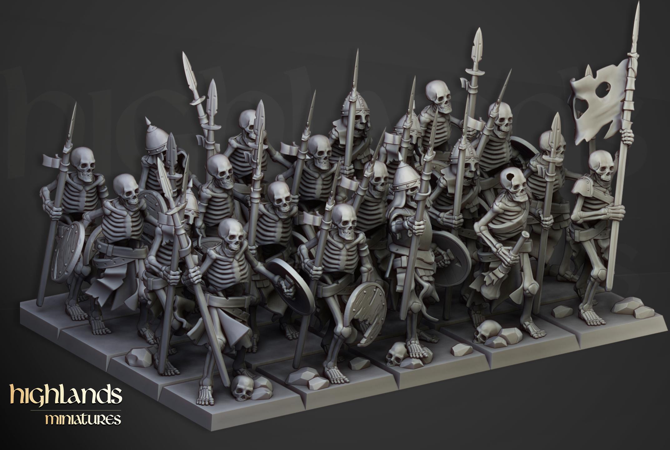 Skeleton Warriors unit spears - in 12k- by Highlands Miniatures