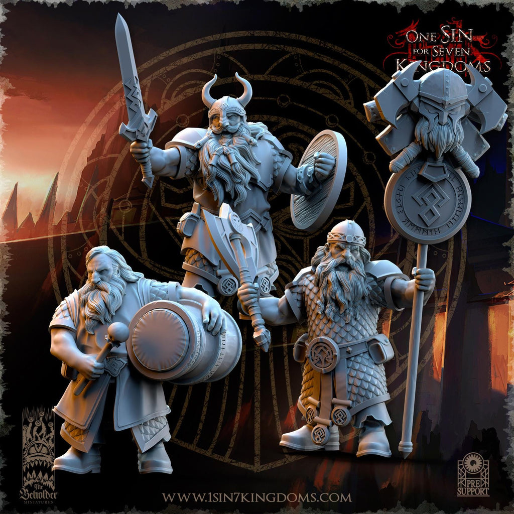 Dwarven Kingdoms Warriors Command Group - in 12k- by TheBeholderMiniatures