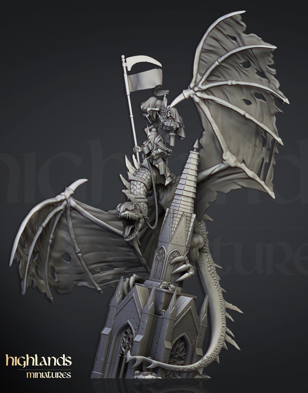 Ezekiel, Lord Necromancer on Flying Monster  - in 12k- by Highlands Miniatures