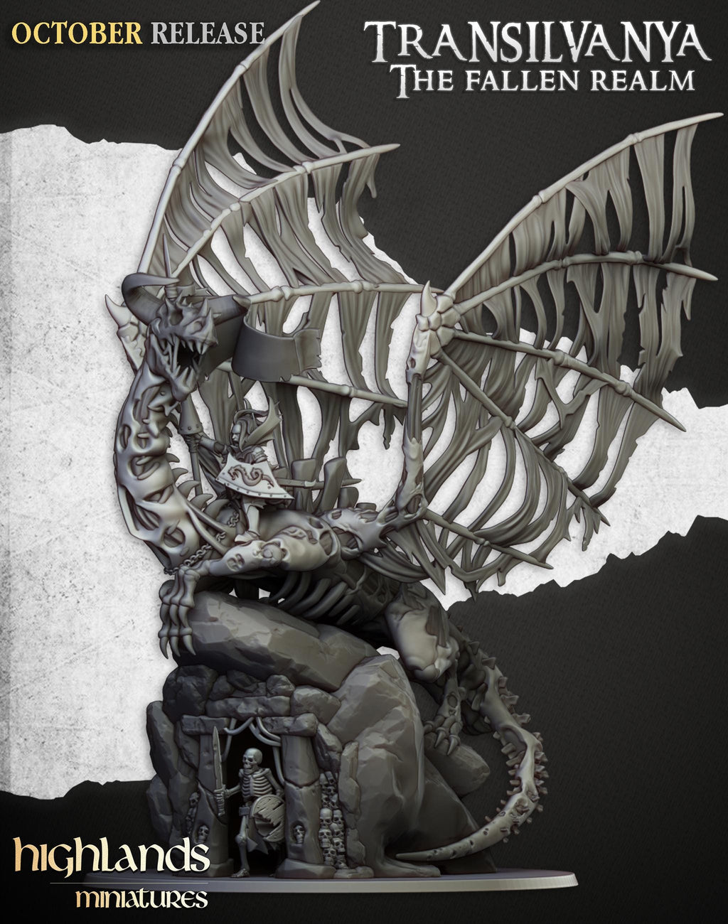 Vampire Lady on Zombie Dragon  - in 12k- by Highlands Miniatures