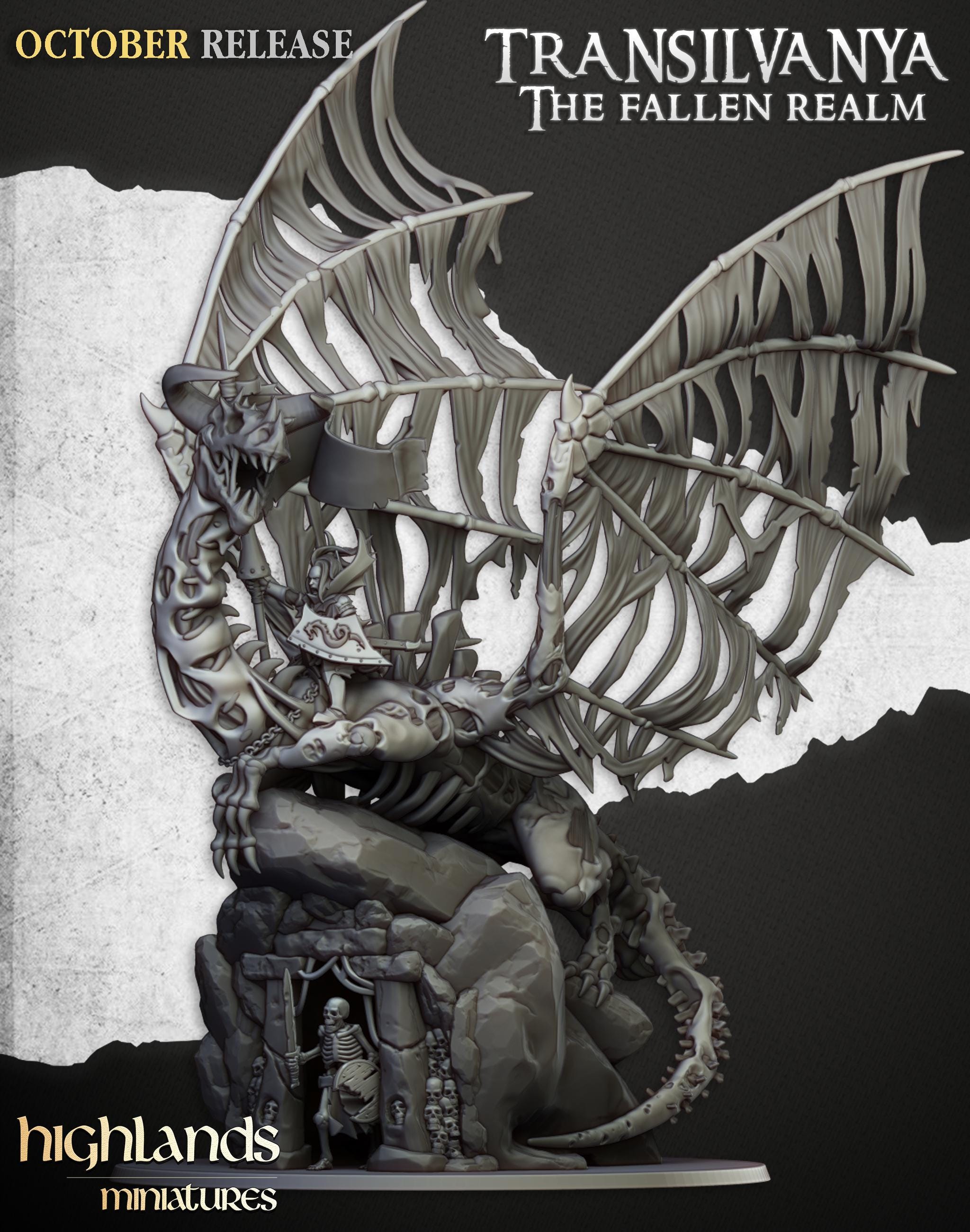 Vampire Lady on Zombie Dragon  - in 12k- by Highlands Miniatures
