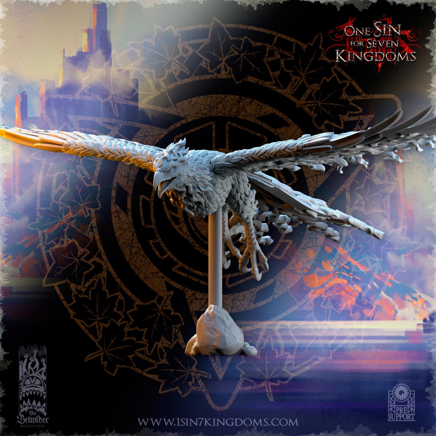 Silvermoor Elves Searing Bird Lord on Phoenix - in 12k- by TheBeholderMiniatures