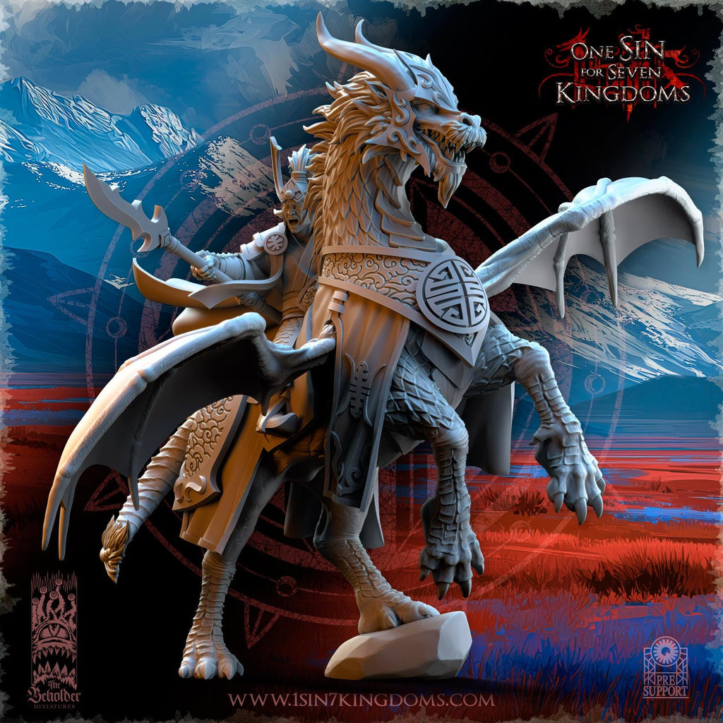 Hayoran, Warlord on Imperial Dragon Horse - 12k by TheBeholderMiniatures