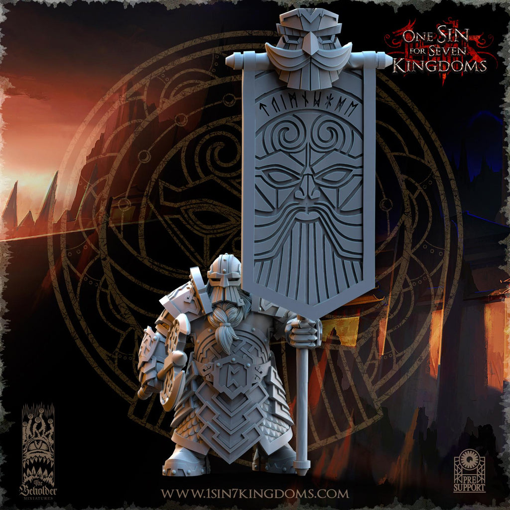 Dwarven Kingdoms Ironheads Warriors Command Group - in 12k- by TheBeholderMiniatures