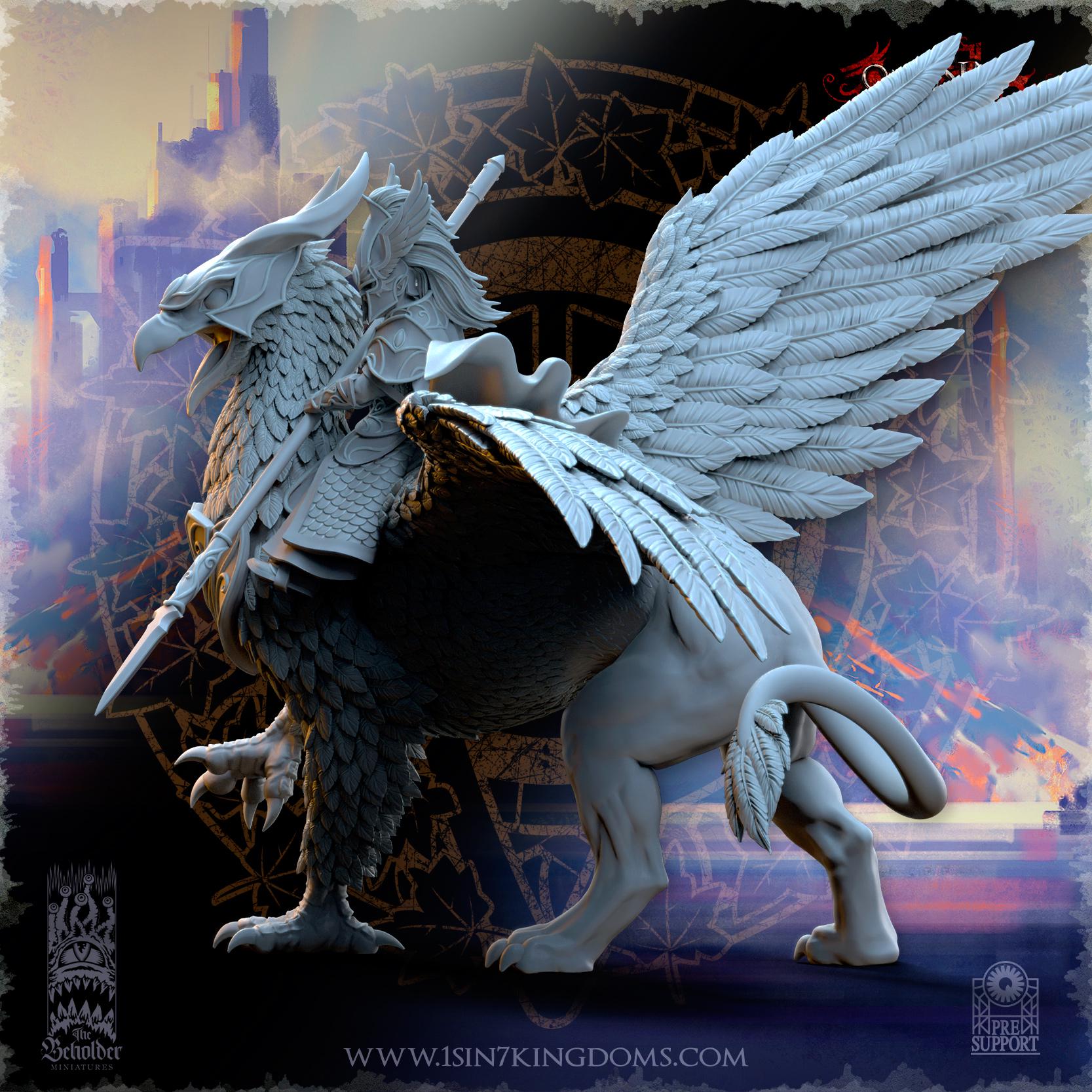 Silvermoor Elves Hero on War Gryphon - in 12k by TheBeholderMiniatures