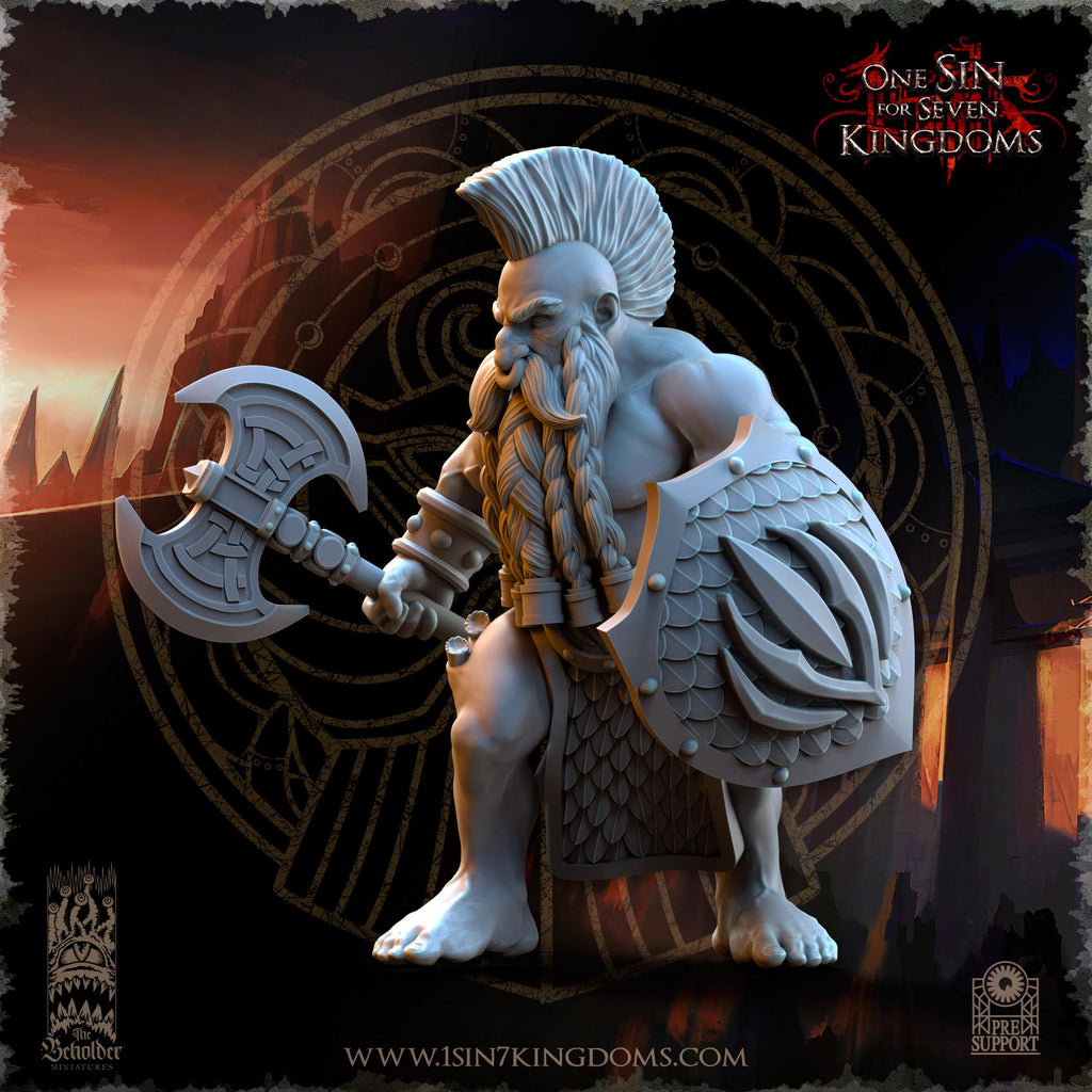 Dwarven Kingdoms Slayers of Molten Core axe and shields - in 12k- by TheBeholderMiniatures