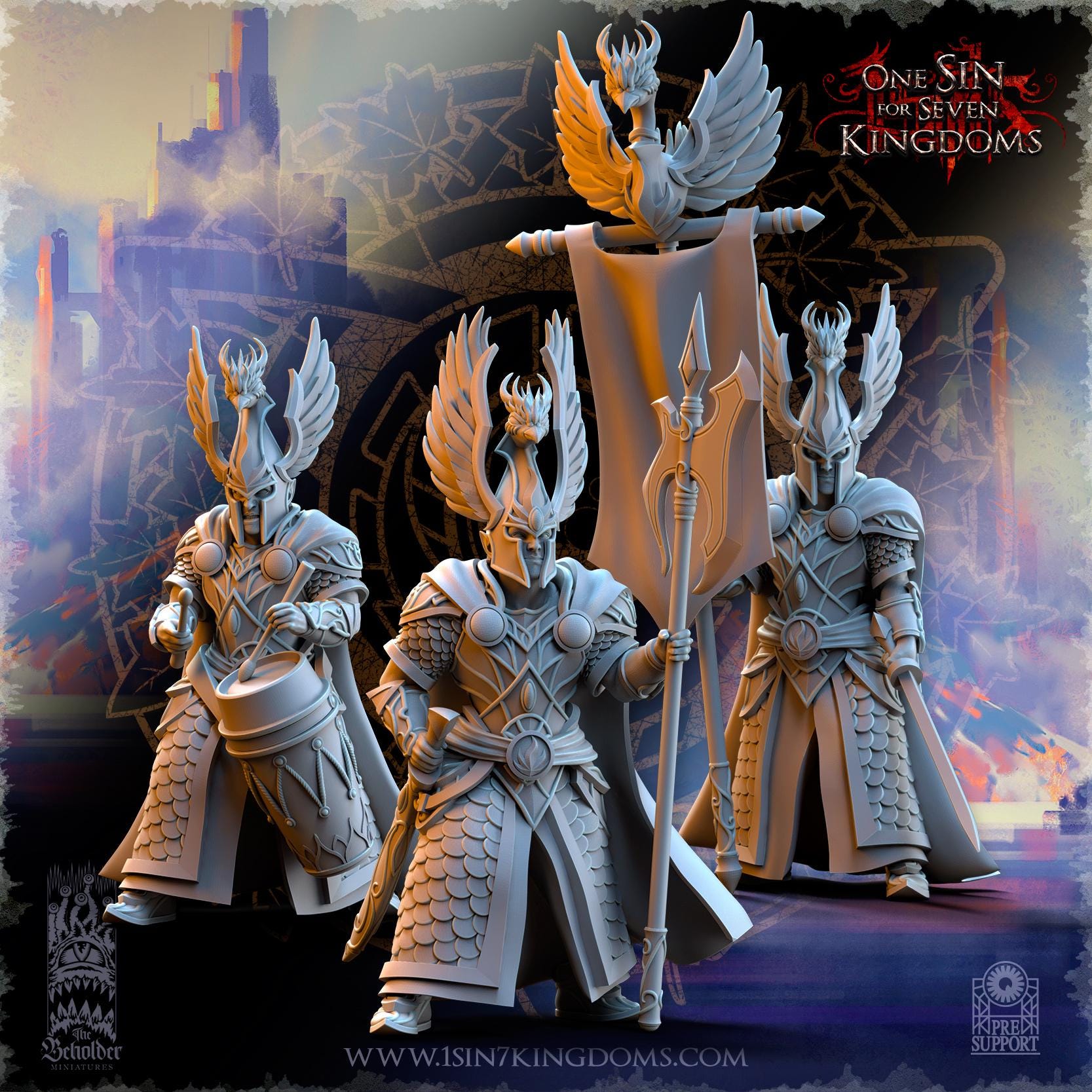 Silvermoor Elves Searing Bird Guardians Command Group - in 12k- by TheBeholderMiniatures