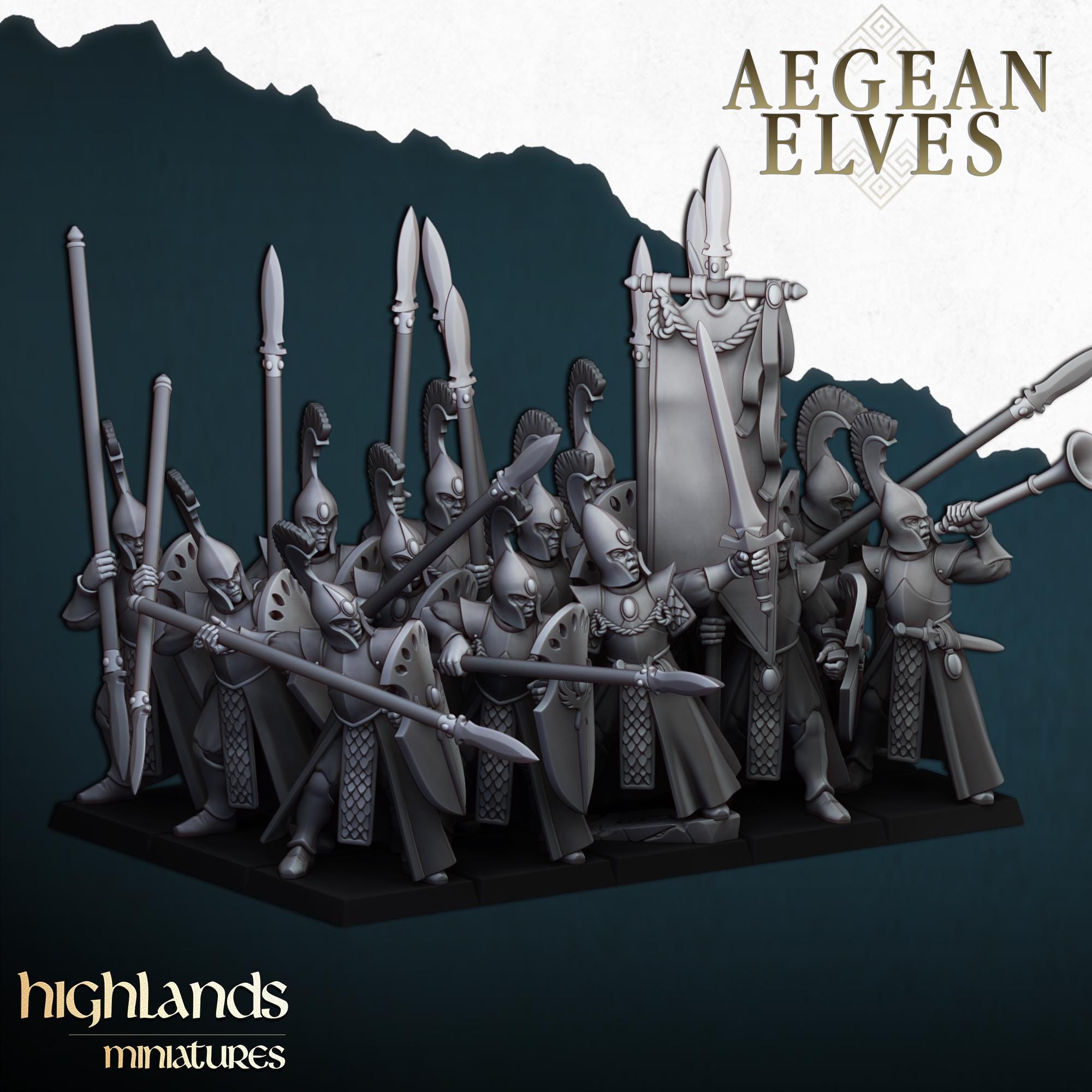Aegean Elves Spearmen  - in 12k- by Highlands Miniatures