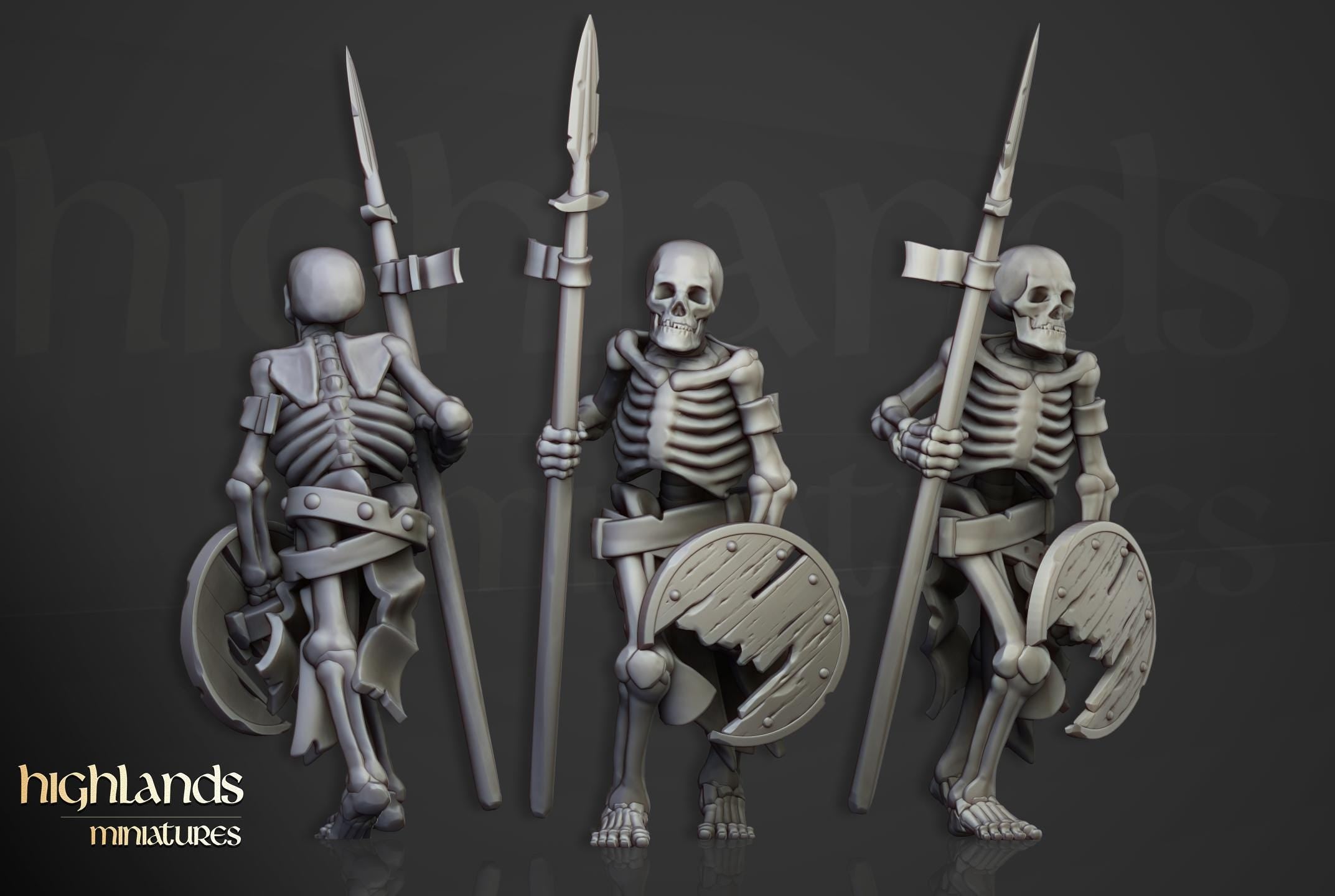 Skeleton Warriors unit spears - in 12k- by Highlands Miniatures