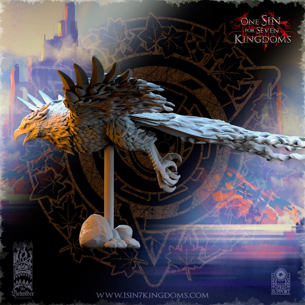 Silvermoor Elves Searing Bird Lord on Phoenix - in 12k- by TheBeholderMiniatures