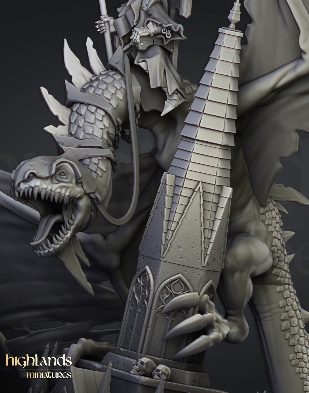 Ezekiel, Lord Necromancer on Flying Monster  - in 12k- by Highlands Miniatures