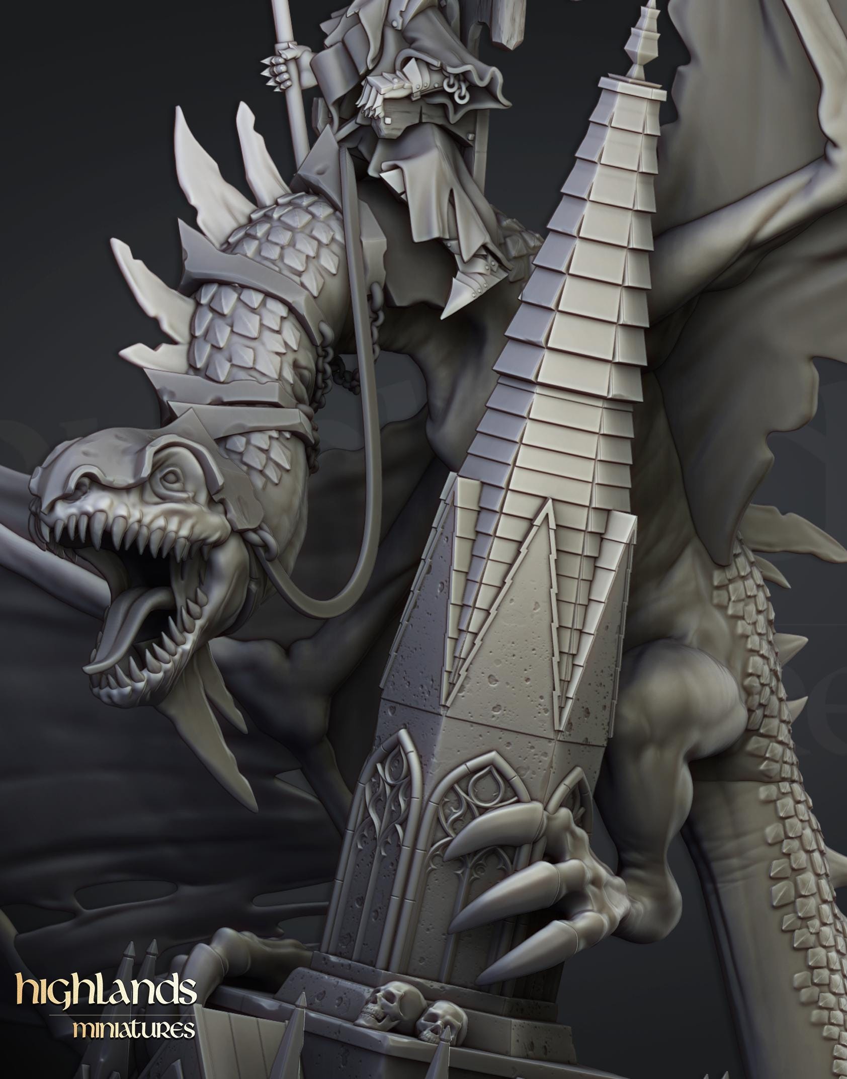 Ezekiel, Lord Necromancer on Flying Monster  - in 12k- by Highlands Miniatures