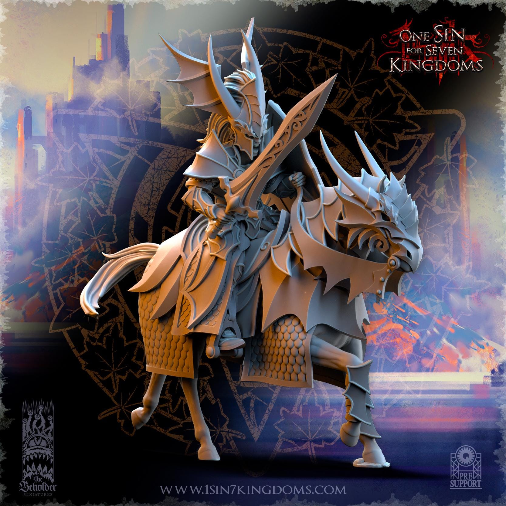 Silvermoor Elves Dragonborn Knights Command Group - in 12k- by TheBeholderMiniatures