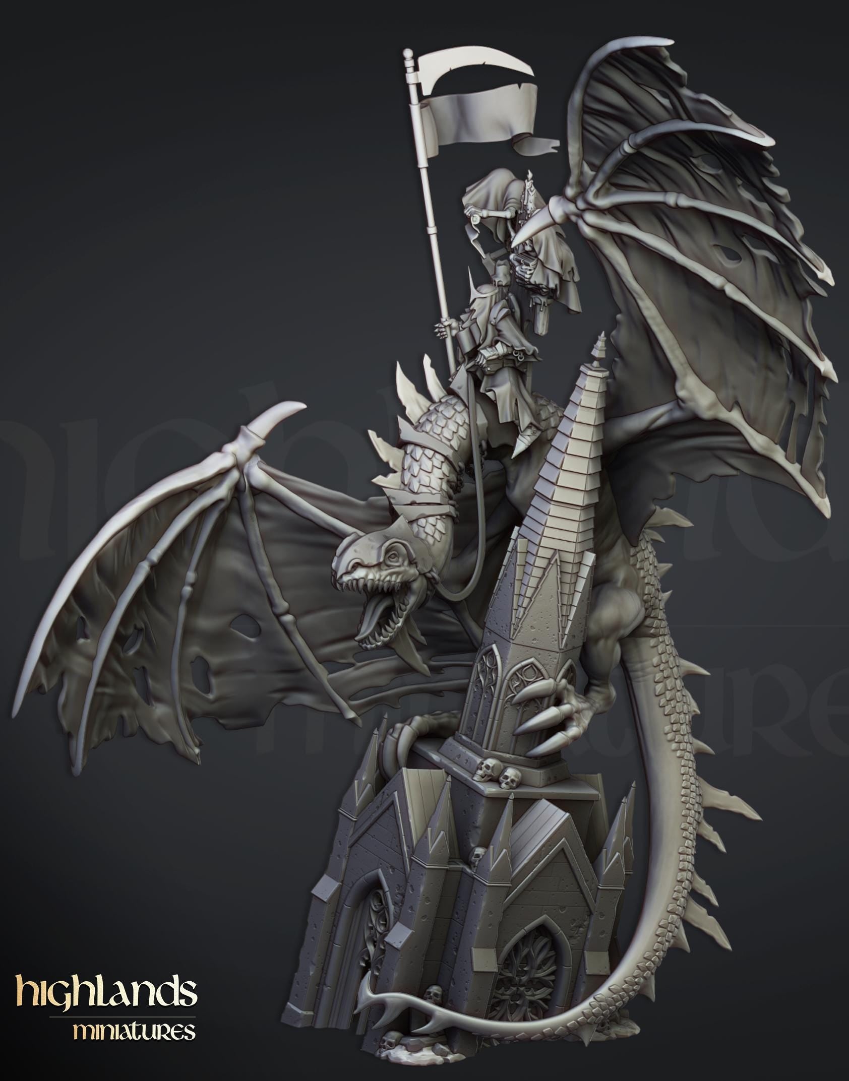 Ezekiel, Lord Necromancer on Flying Monster  - in 12k- by Highlands Miniatures