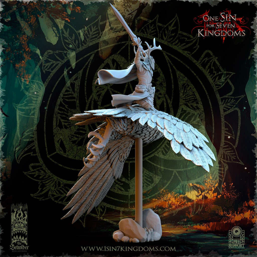 Faelar, Evergreen Elves Commander on Eagle - in 12k- by TheBeholderMiniatures
