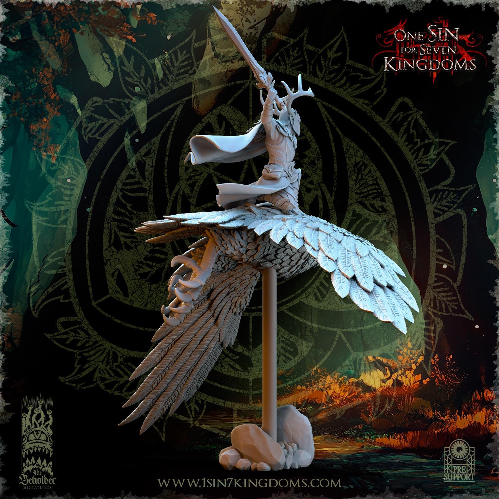 Faelar, Evergreen Elves Commander on Eagle - in 12k- by TheBeholderMiniatures