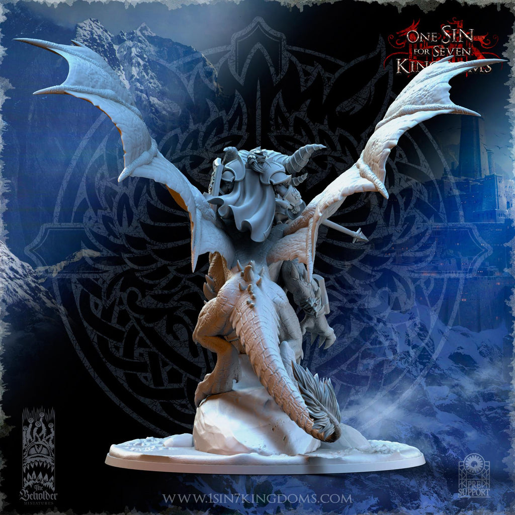 Trym Drakesong, Stormwolf Warlord on Dragon - in 12k- by TheBeholderMiniatures