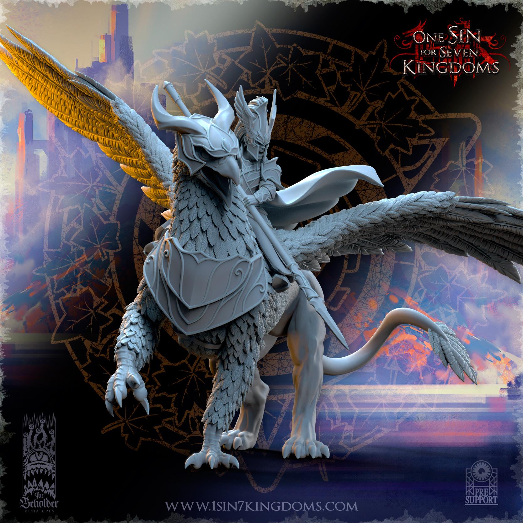 Silvermoor Elves Hero on War Gryphon - in 12k by TheBeholderMiniatures