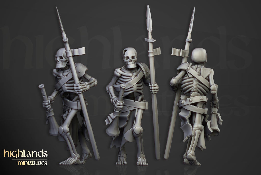 Skeleton Warriors unit spears - in 12k- by Highlands Miniatures