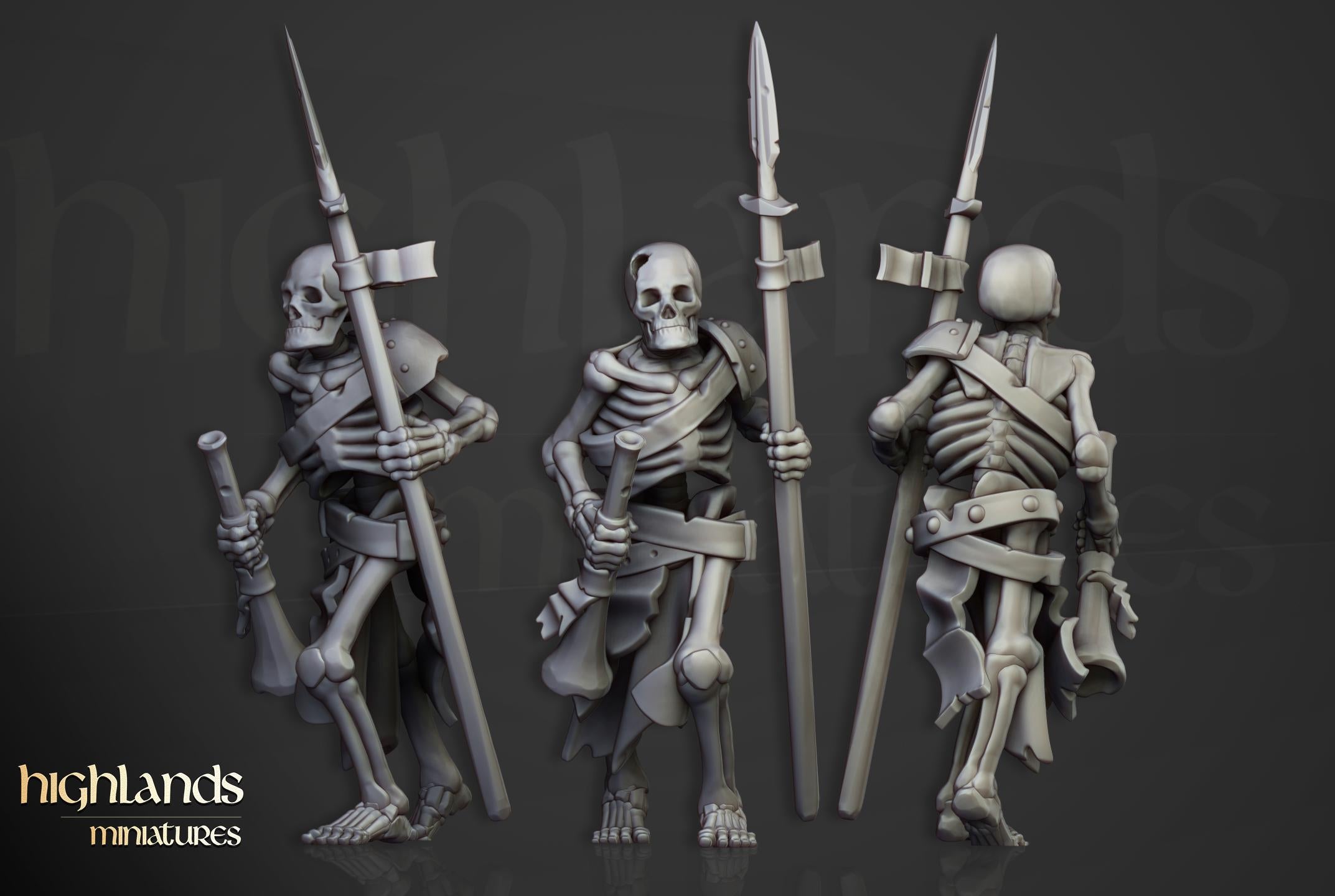 Skeleton Warriors unit spears - in 12k- by Highlands Miniatures