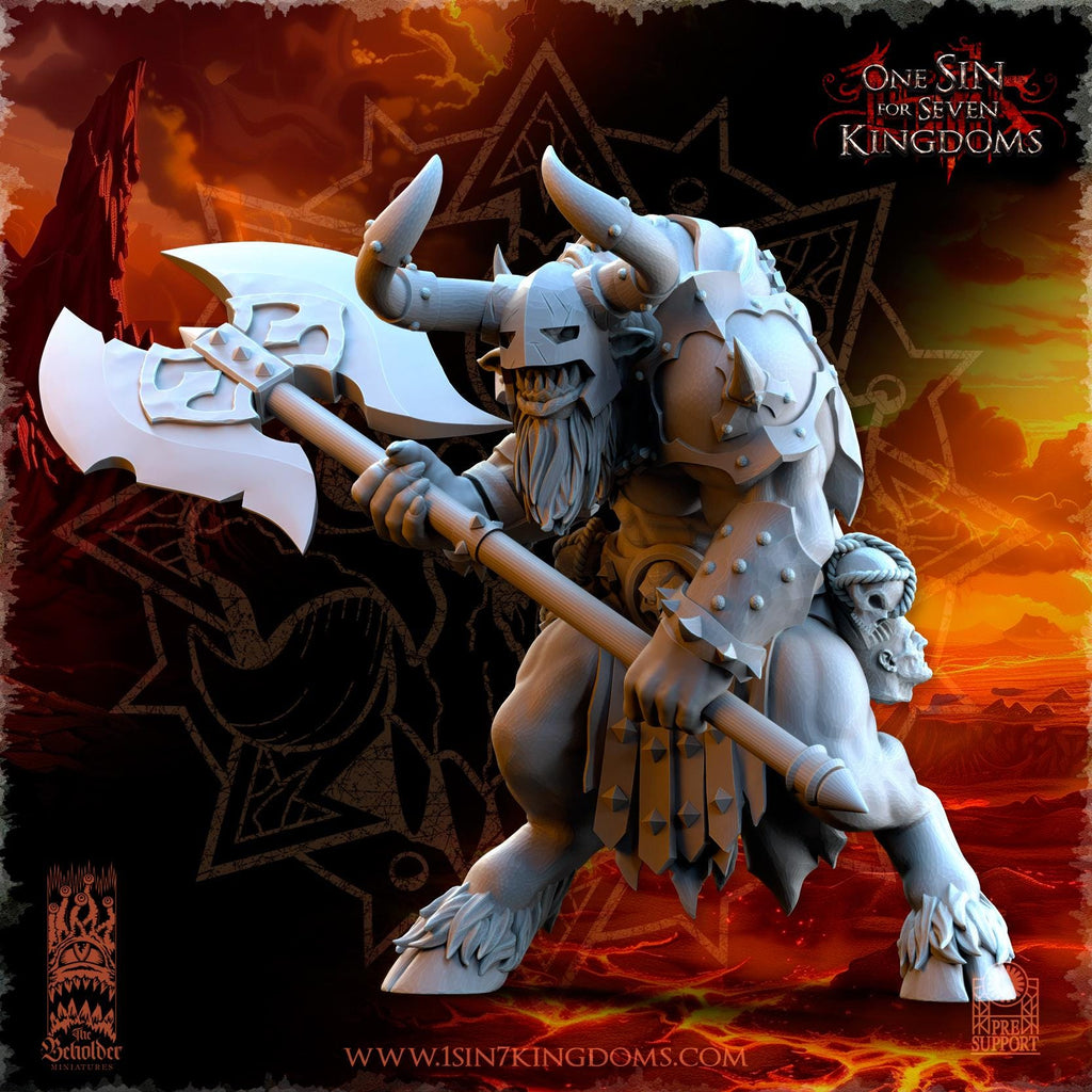 Realms of Mayhem Minotaurs Command Group - in 12k- by TheBeholderMiniatures