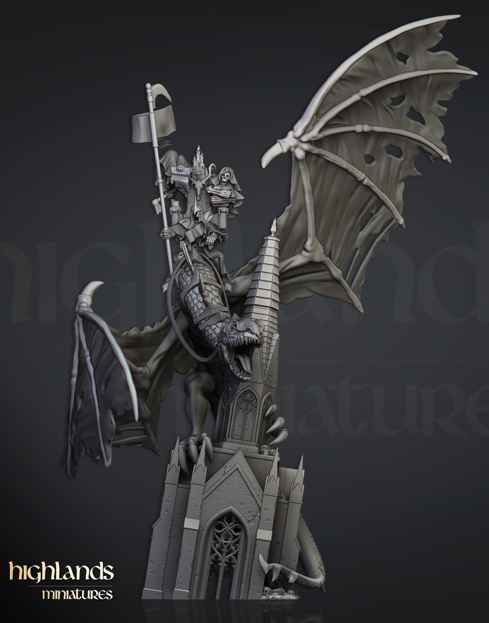 Ezekiel, Lord Necromancer on Flying Monster  - in 12k- by Highlands Miniatures