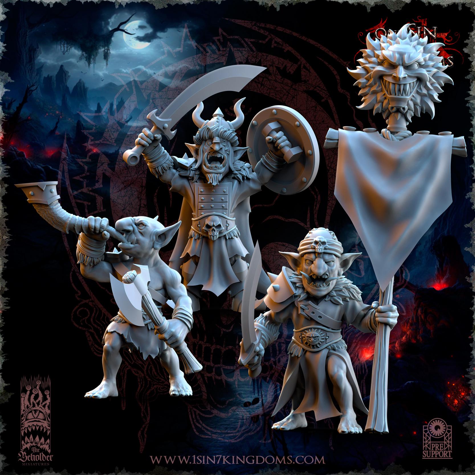 The Black Horde Goblins Desert Command Group - in 12k- by TheBeholderMiniatures