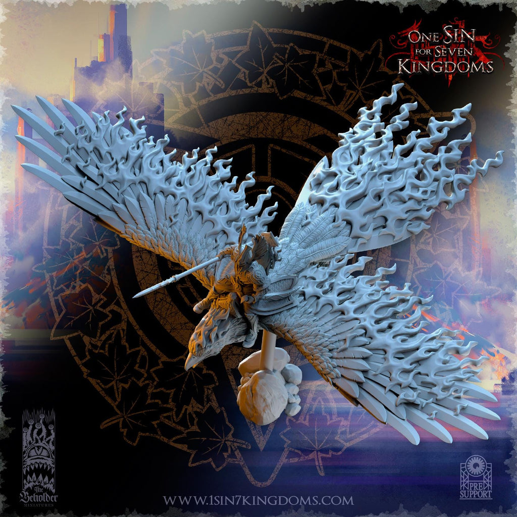 Silvermoor Elves Searing Bird Lord on Phoenix - in 12k- by TheBeholderMiniatures