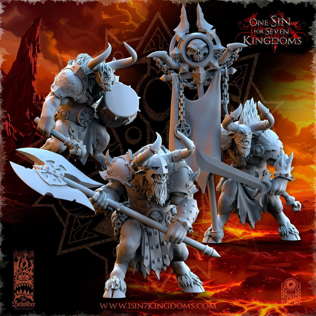 Realms of Mayhem Minotaurs Command Group - in 12k- by TheBeholderMiniatures