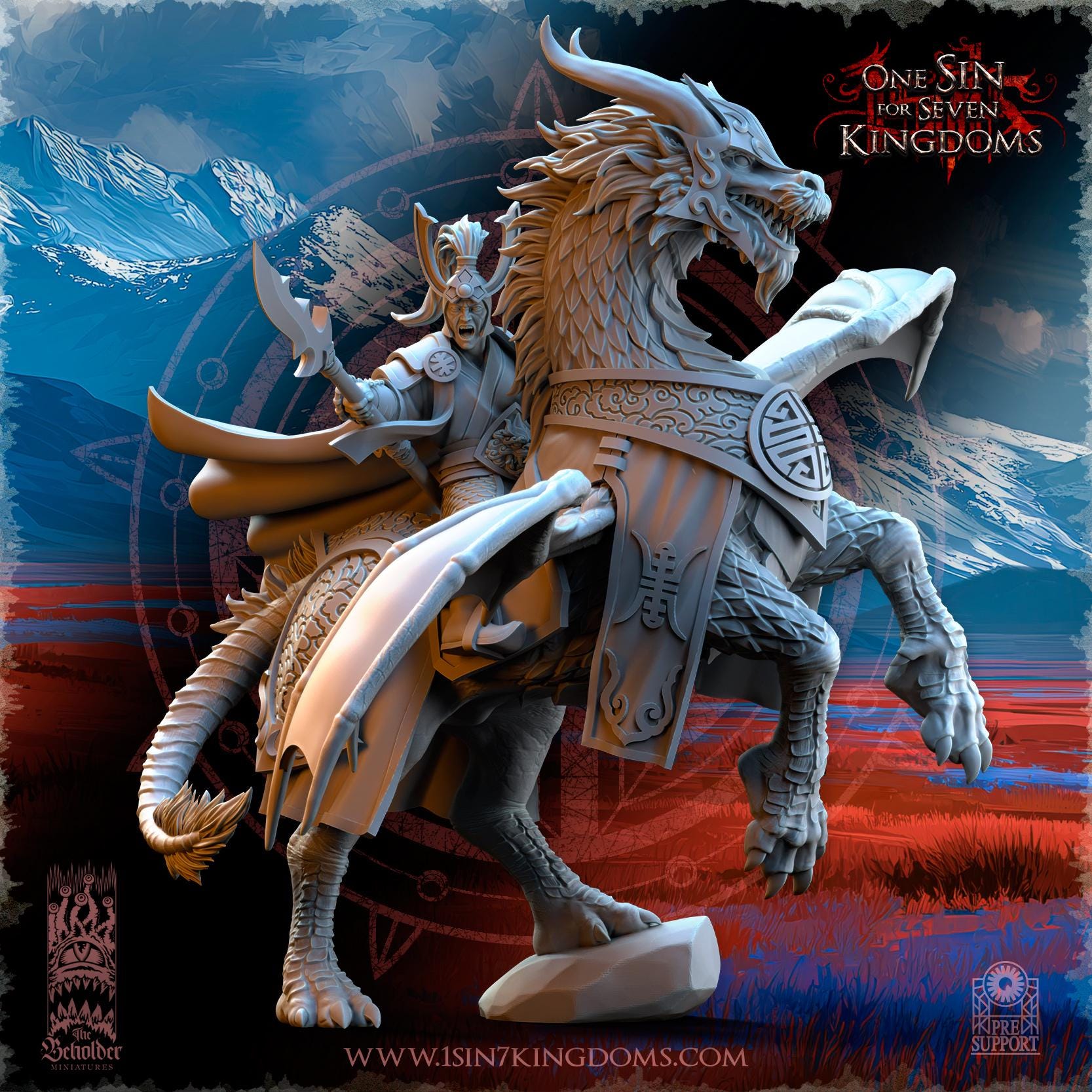 Hayoran, Warlord on Imperial Dragon Horse - 12k by TheBeholderMiniatures