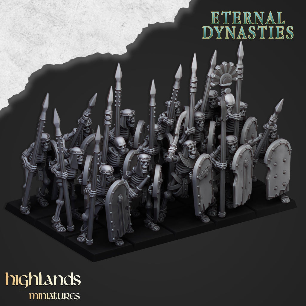 Ancient Skeletons with Spears and Hand Weapons - in 12k- by Highlands Miniatures
