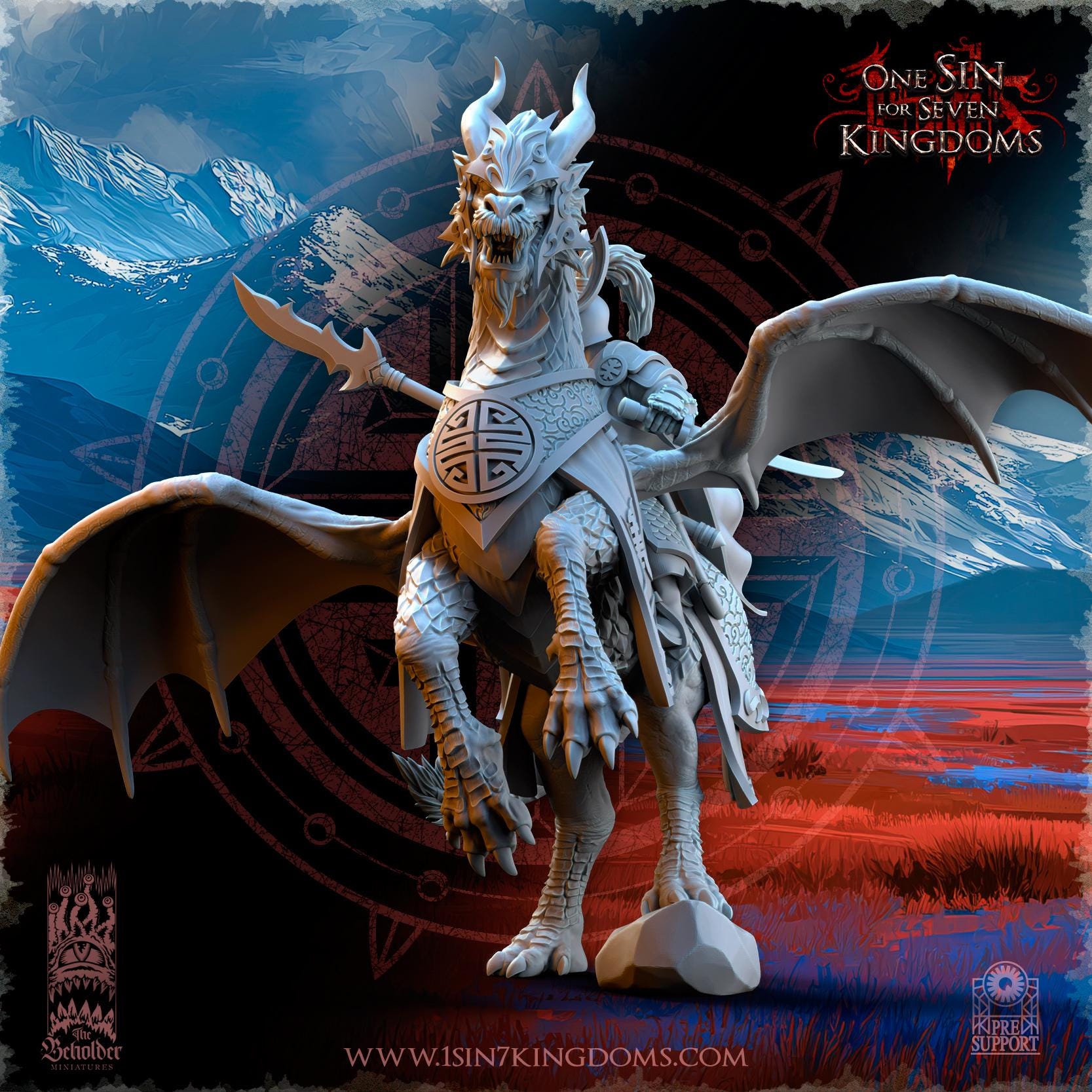 Hayoran, Warlord on Imperial Dragon Horse - 12k by TheBeholderMiniatures