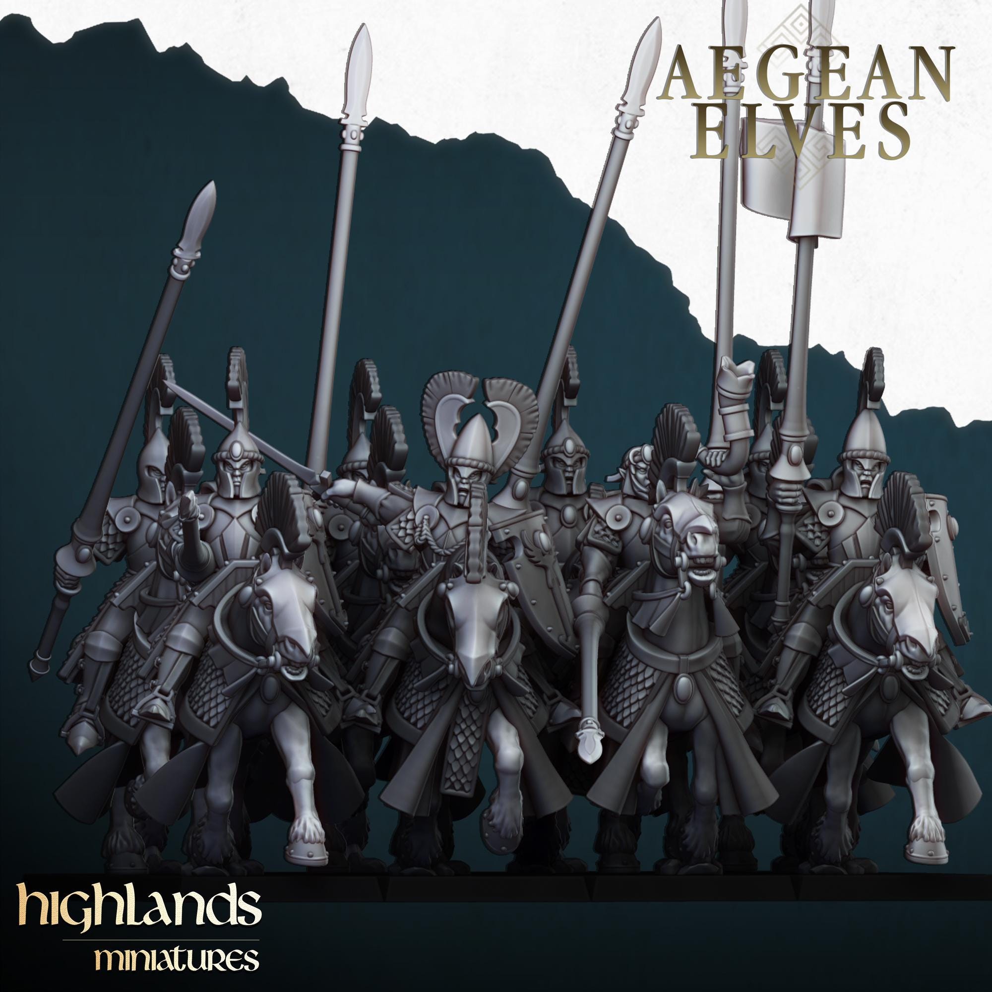 Aegean Elves Mounted Lances  - in 12k- by Highlands Miniatures