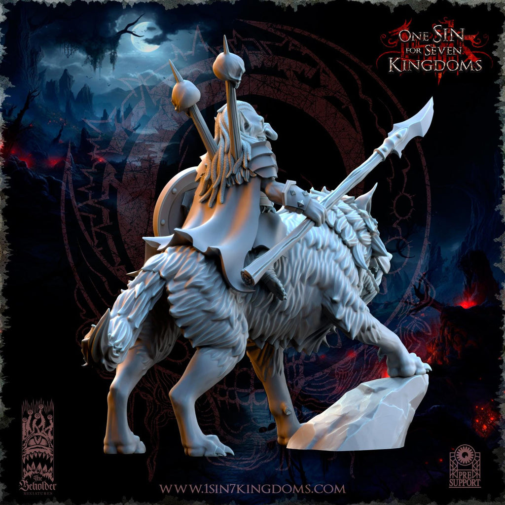 Mortus, The Black Horde Goblins Warlord on Wolf - in 12k- by TheBeholderMiniatures