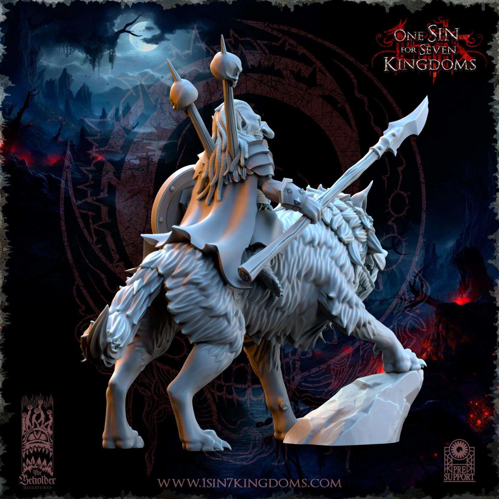 Mortus, The Black Horde Goblins Warlord on Wolf - in 12k- by TheBeholderMiniatures