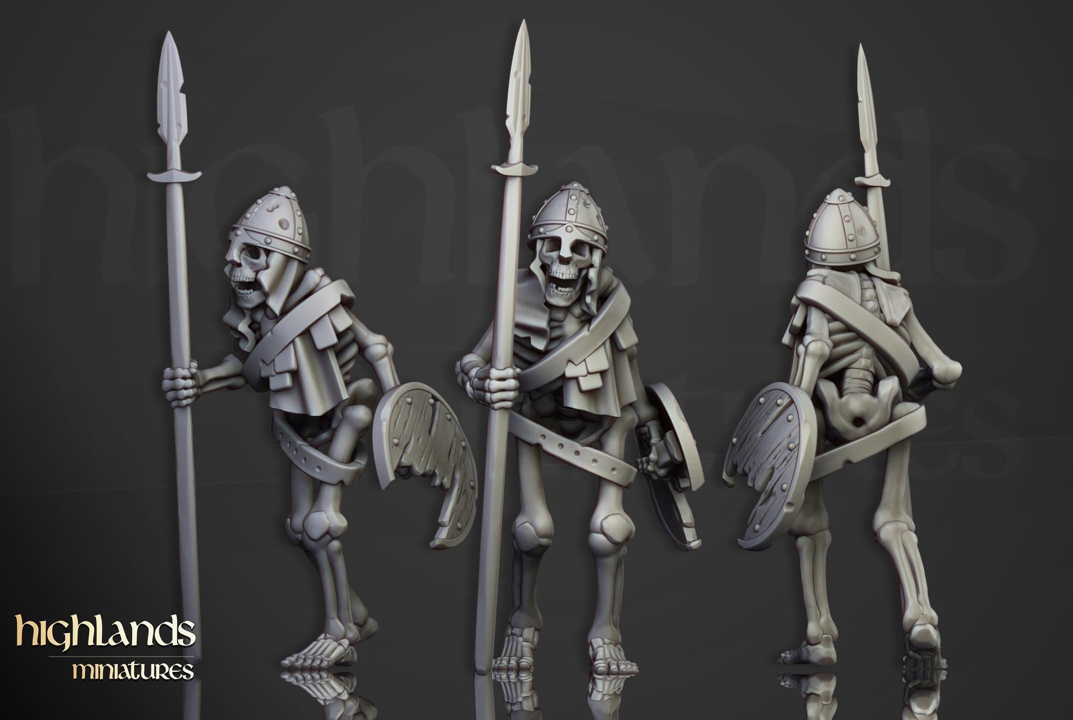 Skeleton Warriors unit spears - in 12k- by Highlands Miniatures