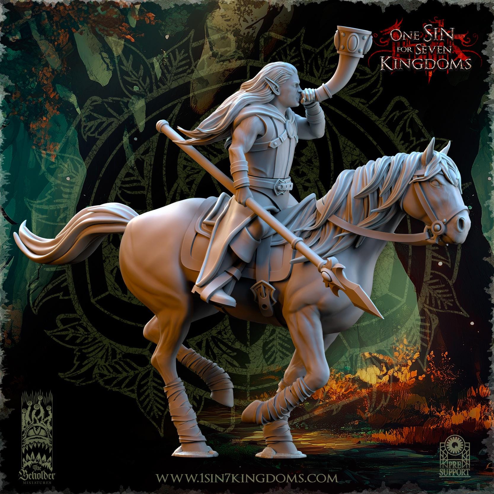 Evergreen Elves Meadow Riders Command Group - in 12k - by TheBeholderMiniatures