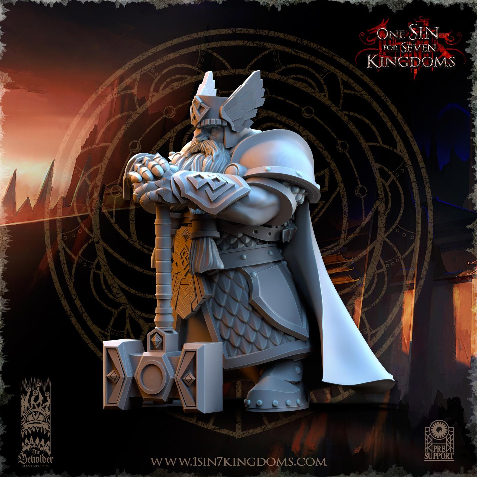 Dwarven Kingdoms Hammer Brotherhood Command Group - in 12k- by TheBeholderMiniatures