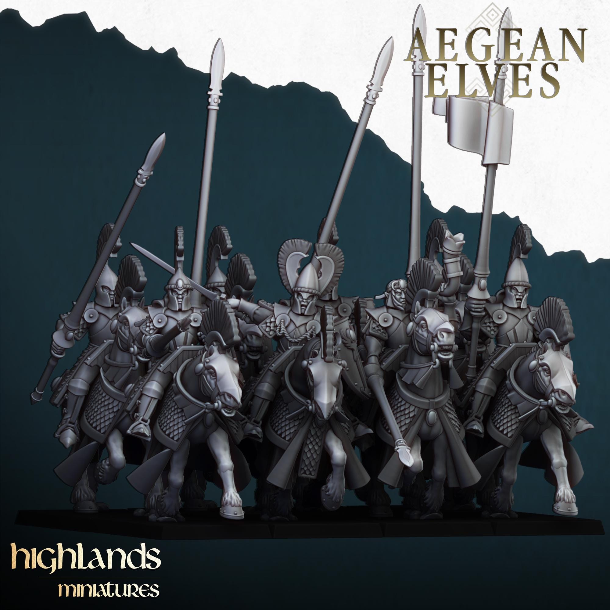 Aegean Elves Mounted Lances  - in 12k- by Highlands Miniatures