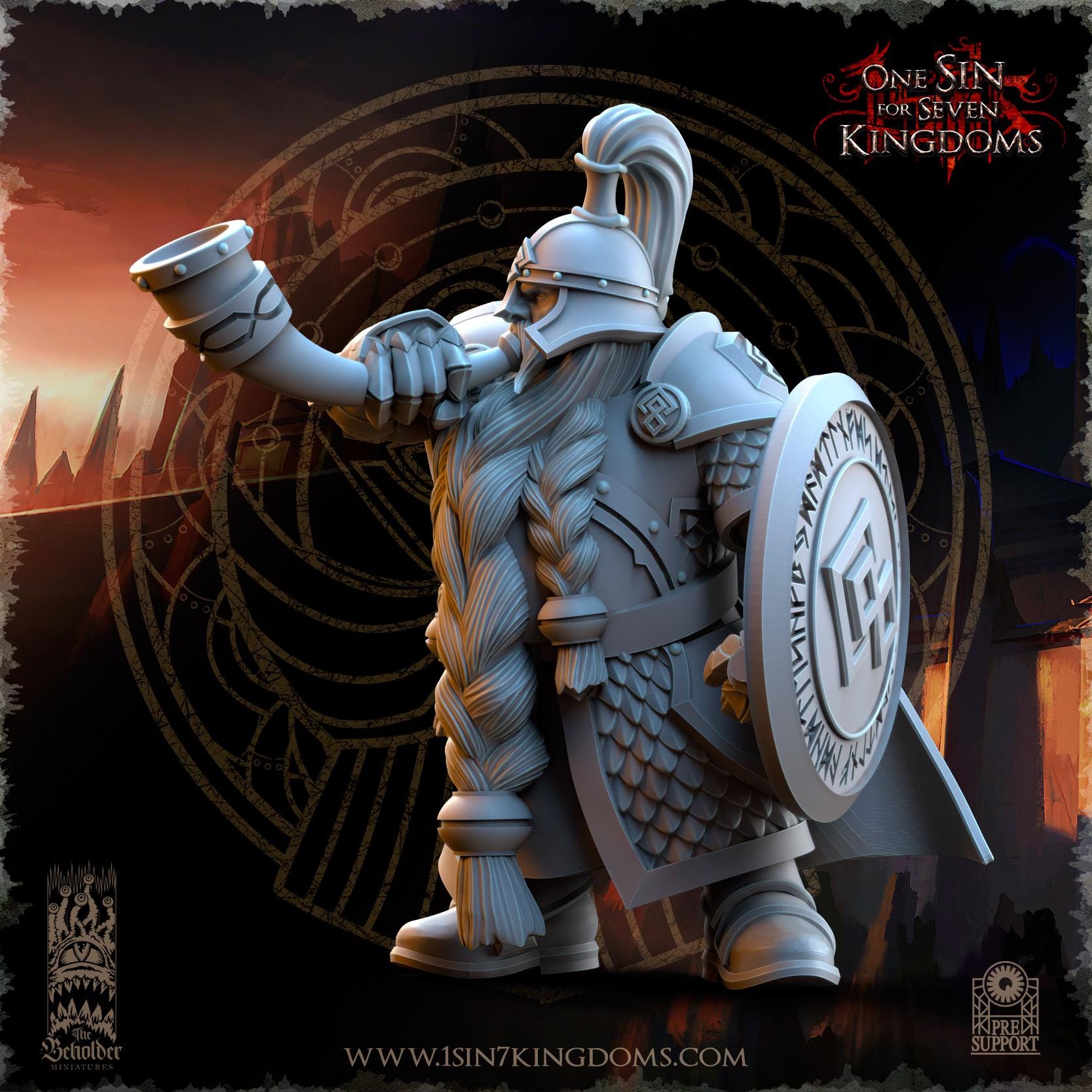 Dwarven Kingdoms Highborn Warriors Command Group - in 12k- by TheBeholderMiniatures