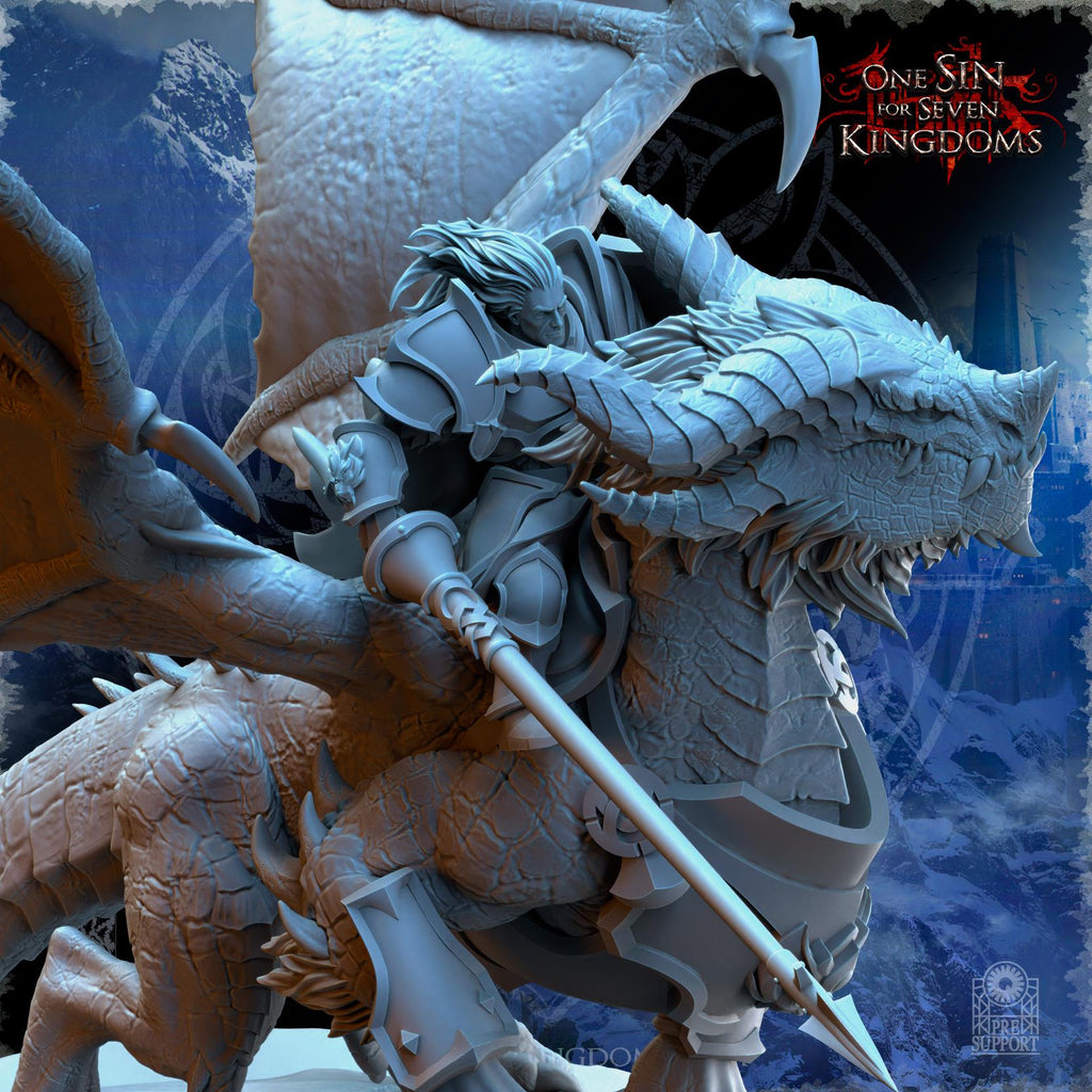 Trym Drakesong, Stormwolf Warlord on Dragon - in 12k- by TheBeholderMiniatures